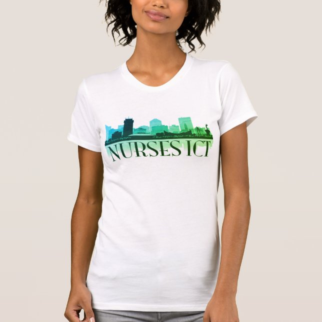 Camiseta Skyline da TIC das enfermeiras (Multi-verdes) (Frente)