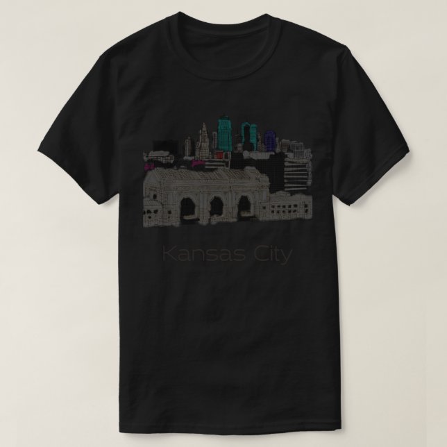 Camiseta Skyline de Kansas City Drawn (Frente do Design)
