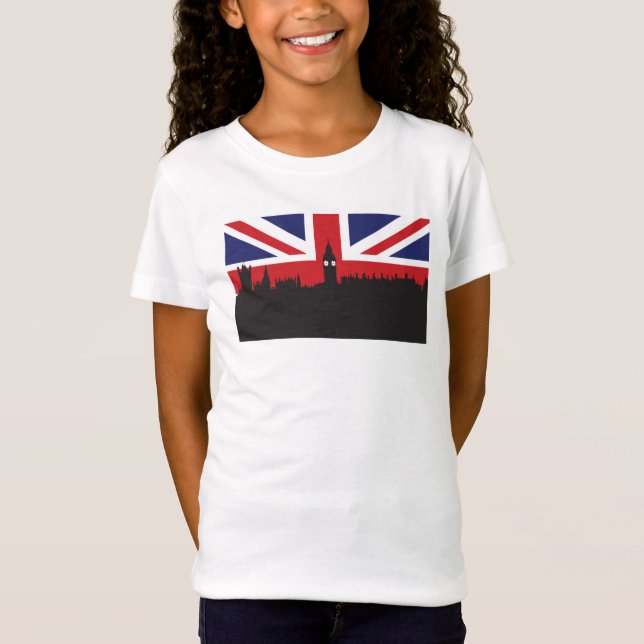 Camiseta Skyline | de Londres a bandeira britânica (Frente)