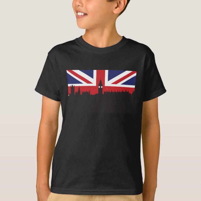 Camiseta Skyline | de Londres a bandeira britânica (Frente)