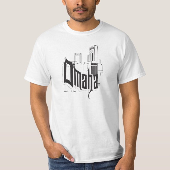 Camiseta Skyline de Omaha/t-shirt da tipografia (Frente)