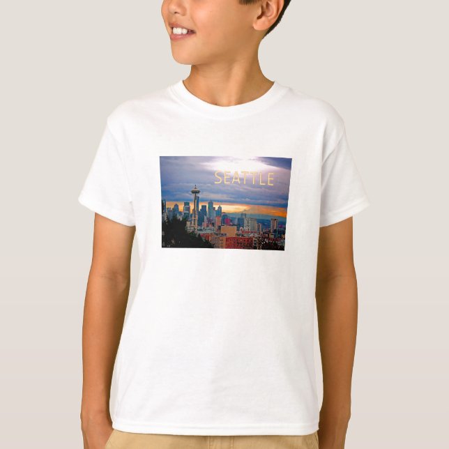 Camiseta Skyline de Seattle Washington no TEXTO SEATTLE do (Frente)
