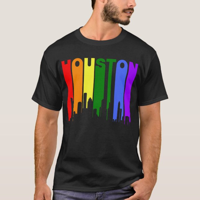 Camiseta Skyline do arco-íris do orgulho gay de Houston (Frente)