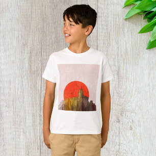 Camiseta Skyline Urbano com Cityscape Cinza Vermelho