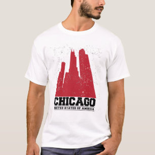 Camiseta Skyline vermelha da cidade de Chicago, Illinois