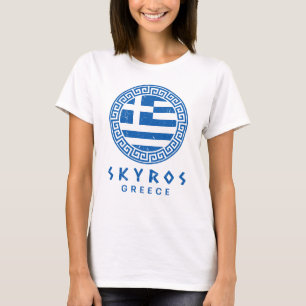 Camiseta Skyros, Grécia Design Desgastado Feminino Branco