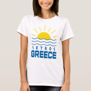 Camiseta Skyros Grécia Sol e Ondas Marítimas Mulheres