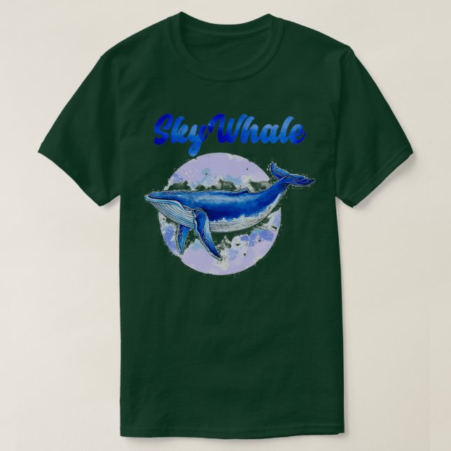 Camiseta Skywhale Flying Through The Clouds Blue Whale In T (Frente do Design)