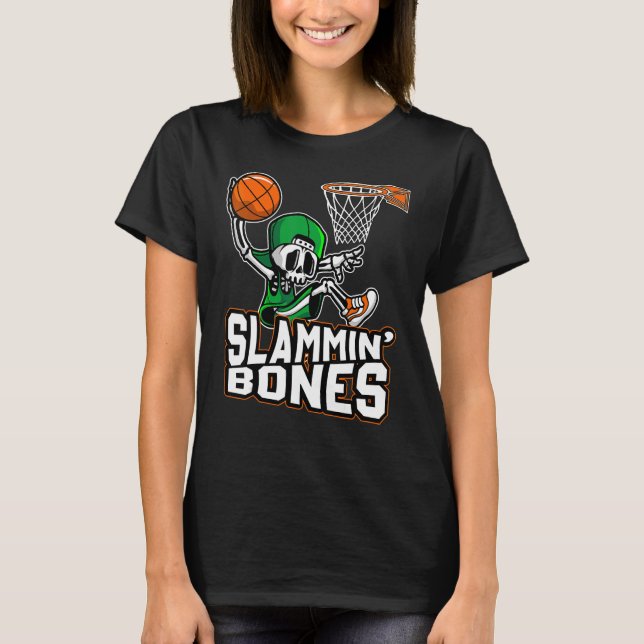 Camiseta Slammin Bones Basquete Halloween Skeleton Dunkin (Frente)