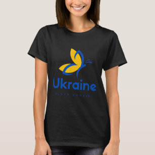 Camiseta Slava Ucrânia Borboleta Bandeira Ucraniana Azul E