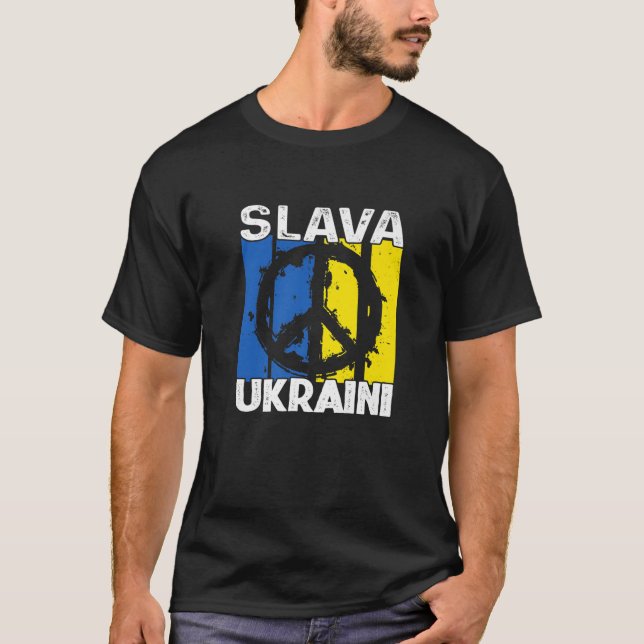 Camiseta Slava Ucraniano Paz Na Ucrânia (Frente)