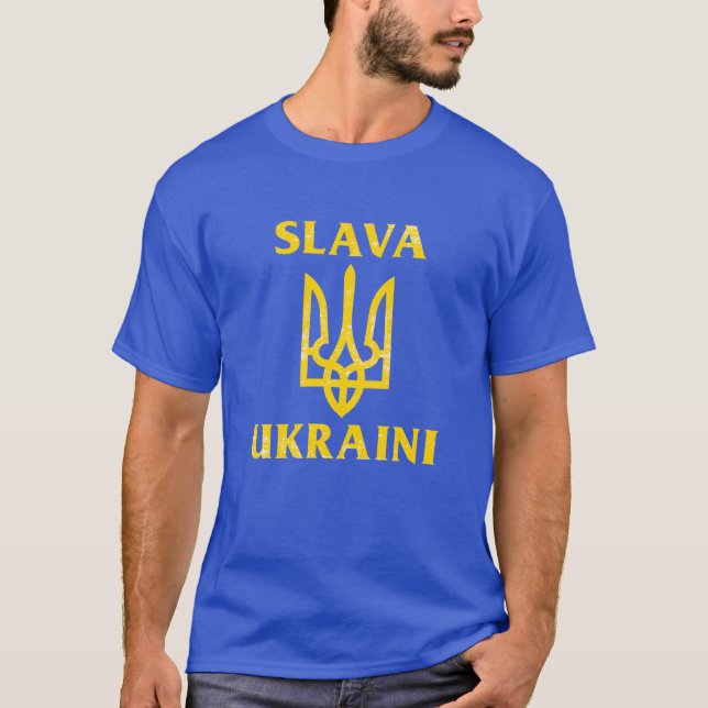 Camiseta Slava Ucraniano slava ukrayini Bandeira da Ucrânia (Frente)