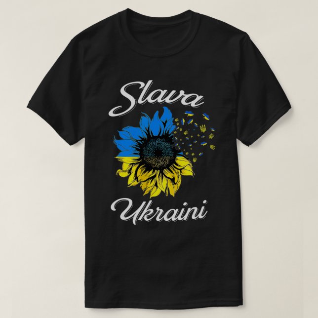 Camiseta Slava Ucri Girassol Bandeira Ucraniana I Stand Wit (Frente do Design)