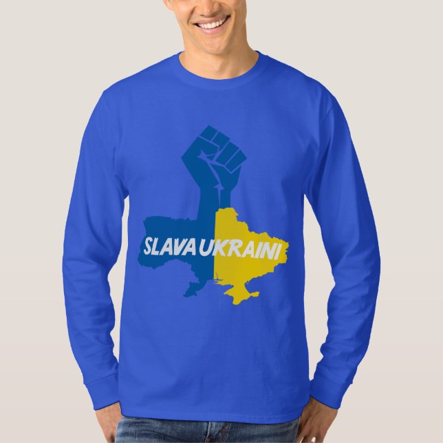 Camiseta Slava Ukraini! t-shirt da solidariedade (Frente)