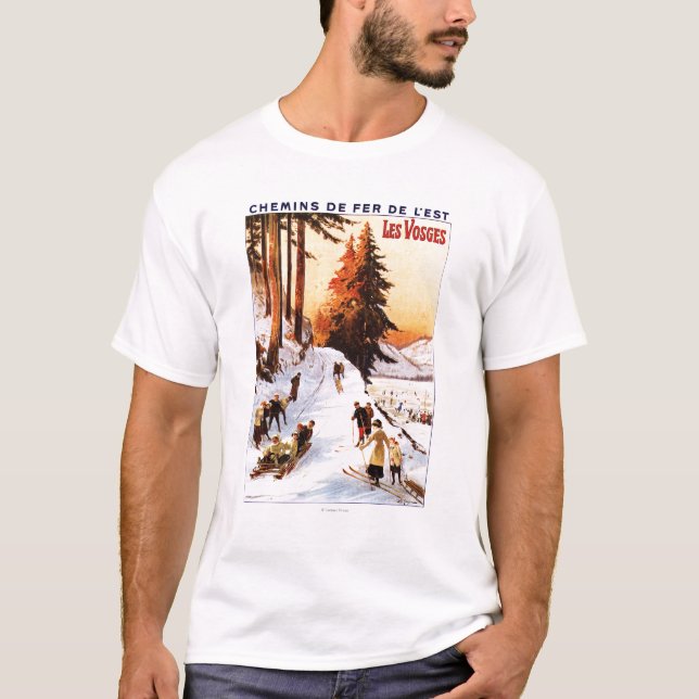 Camiseta Sledding e esquiar no poster de Vosges (Frente)