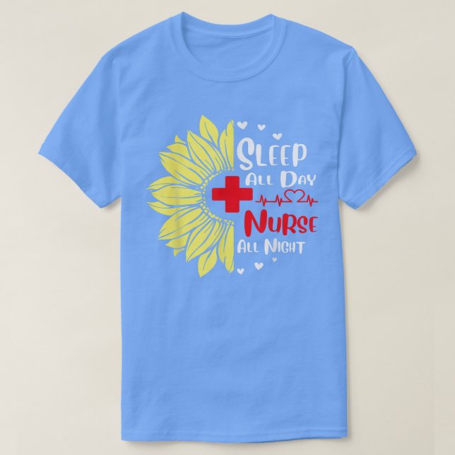 Camiseta Sleep All Day Pediatric Nurse All Night Healthcare (Frente do Design)