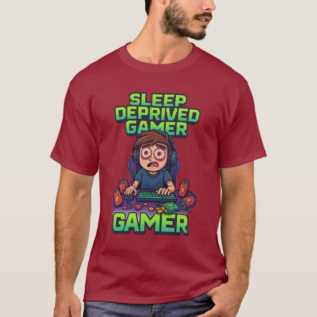 Camiseta “Sleep Deprived Gamer – Funny Gaming T-Shirt” (Frente)