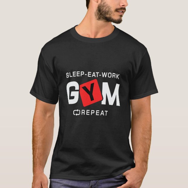 Camiseta Sleep Eat Work Gym Repeat Workout Fitness (Frente)