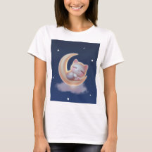 Sleeping Kitten on Moon – Cute Kawaii Cat T-Shirt