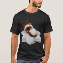 Camiseta Sleeping Reindeer Cat with Candy Cane on Star Pill