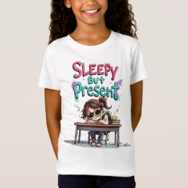 Camiseta Sleepy But Present | Funny Back to School Girl Tee