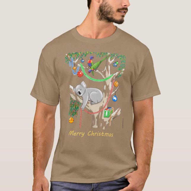 Camiseta Sleepy Christmas Koala and Lorikeets (Frente)