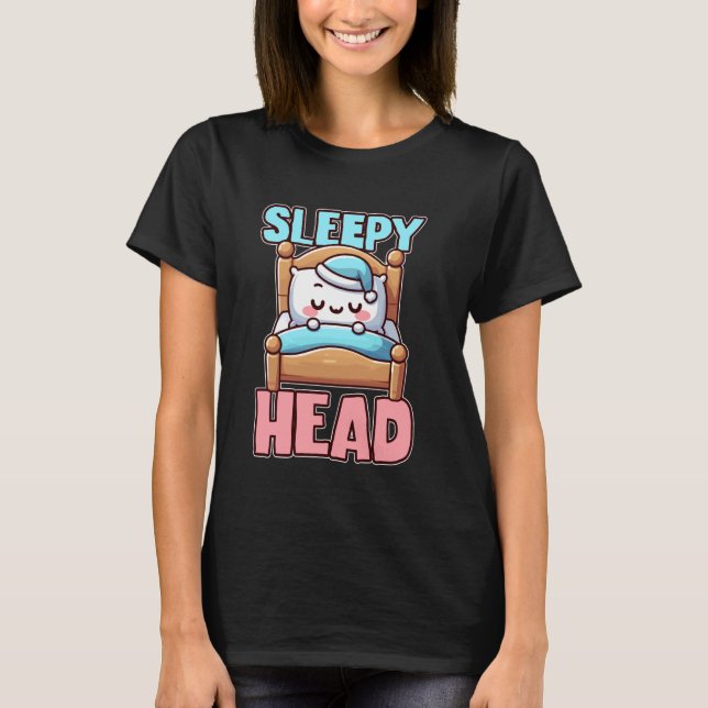 Camiseta Sleepy Head Cute Bedtime Cartoon (Frente)