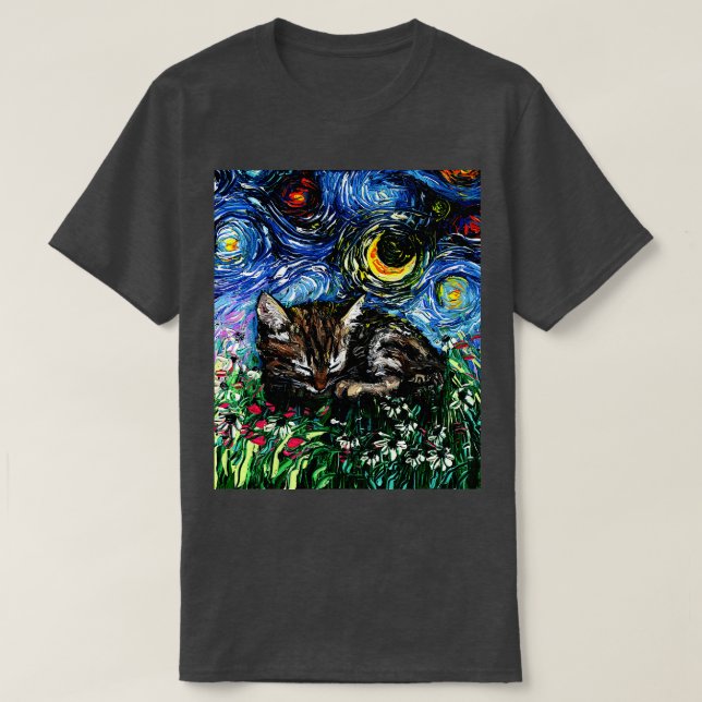 Camiseta Sleepy Tabby Kitten Night (Frente do Design)