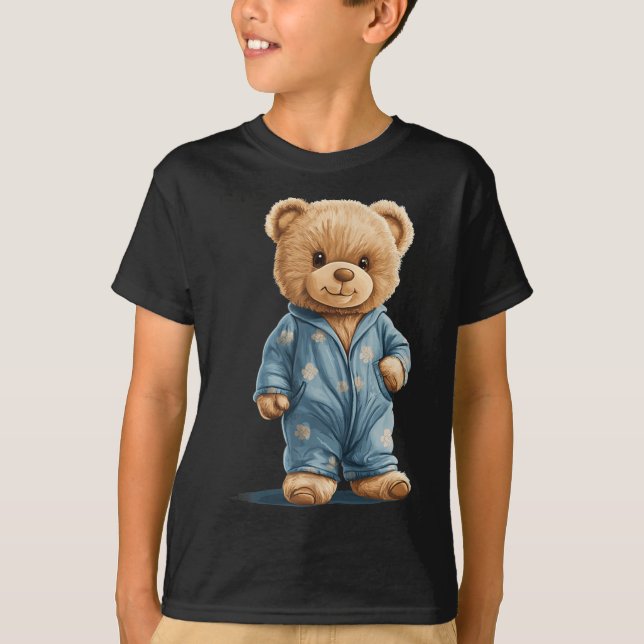 Camiseta Sleepy Teddy Bear In Comfy Pajamas For Boys And Gi (Frente)