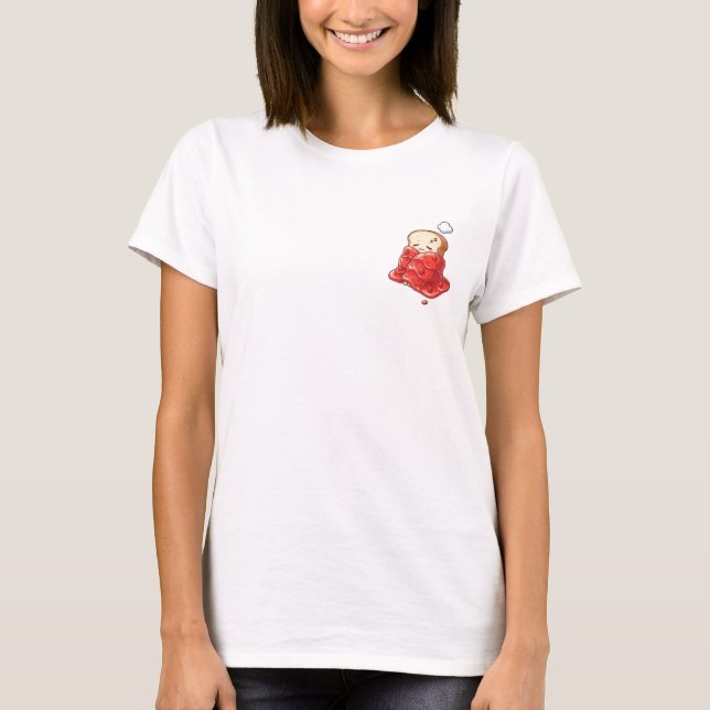 Camiseta Sleepy Toast Slice Snug in a Glossy Strawberry Jam (Frente)