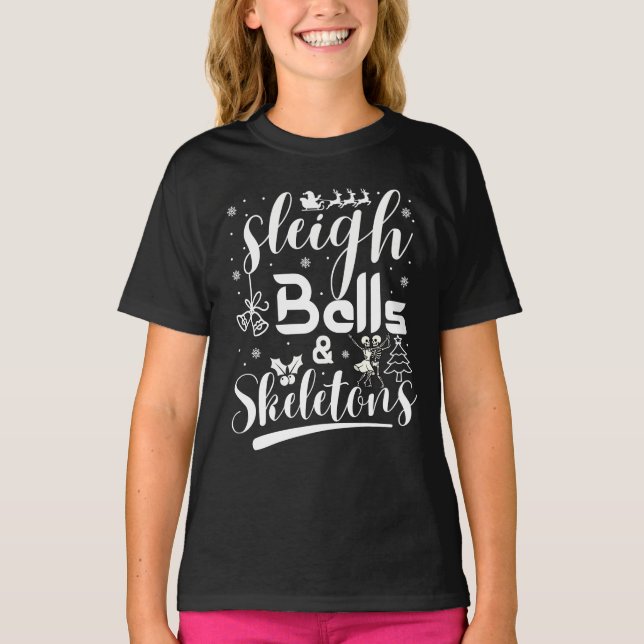 Camiseta Sleigh bells & skeletons dancing funny christmas (Frente)