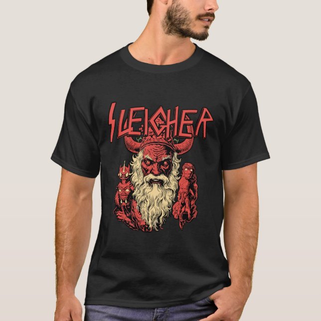 Camiseta Sleigher Santa Claus Metal Christmas funny Hail Sa (Frente)