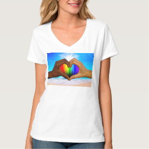 Camiseta SlipperyJoe gradiente de arco-íris vibrante coraçã