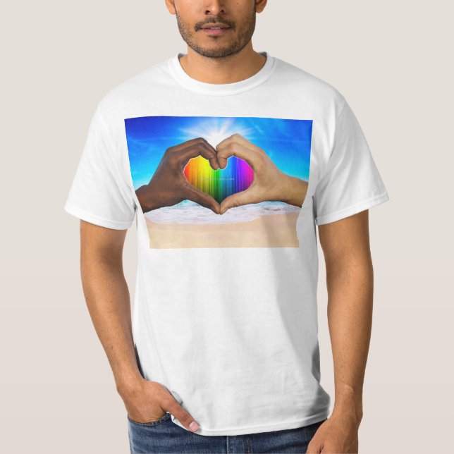Camiseta SlipperyJoe gradiente de arco-íris vibrante coraçã (Frente)