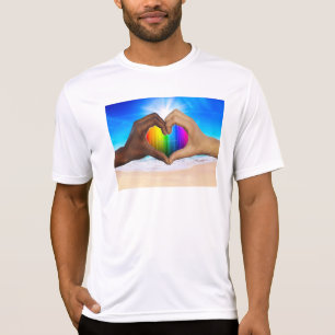 Camiseta SlipperyJoe gradiente de arco-íris vibrante coraçã