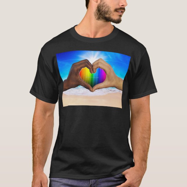 Camiseta SlipperyJoe gradiente de arco-íris vibrante coraçã (Frente)