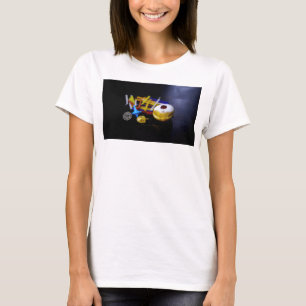 Camiseta SlipperyJoe Hanukkah natureza-morta simbólica feri