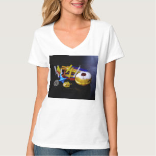 Camiseta SlipperyJoe Hanukkah natureza-morta simbólica feri