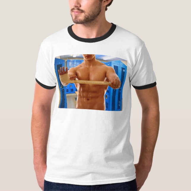 Camiseta SlipperyJoe muscular homem abdominal quarto de ves (Frente)