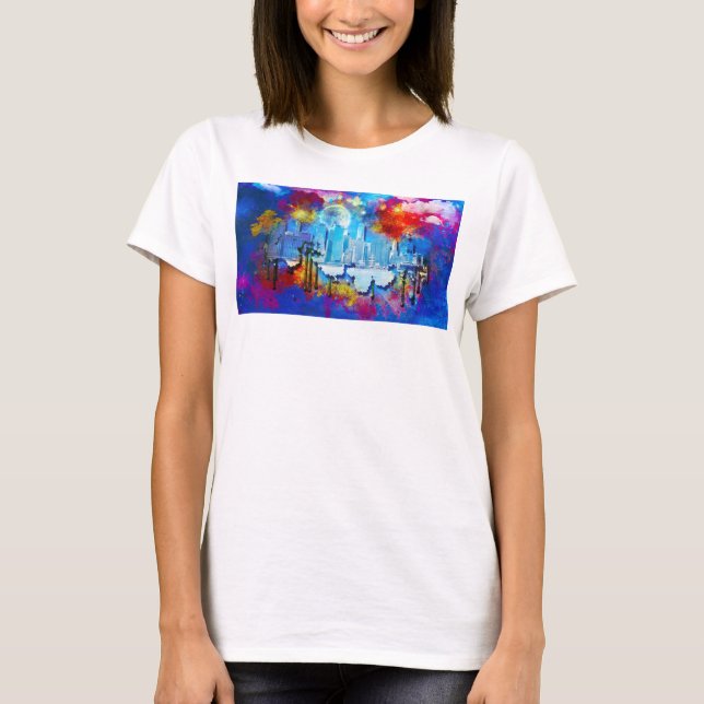 Camiseta SlipperyJoe NYC grafite lua cercada por redemoinho (Frente)