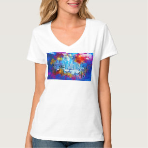 Camiseta SlipperyJoe NYC grafite lua cercada por redemoinho
