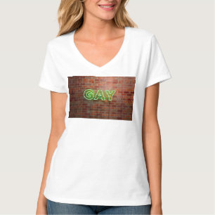 Camiseta SlipperyJoe sinal gay neon iluminado brilhante vív