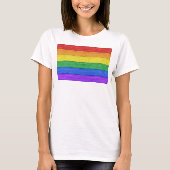Camiseta SlipperyJoe's clássico arco-íris tátil feito à mão (Frente)