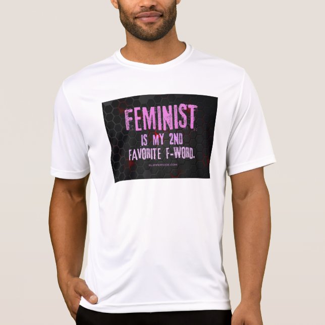 Camiseta SlipperyJoe's feminista, palavra-f brilhando preto (Frente)