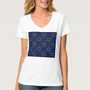 Camiseta SlipperyJoe's Hanukkah fileiras verdes Estrelas de
