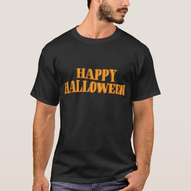 Camiseta Slogan Clássico de Laranja Feliz Halloween (Frente)
