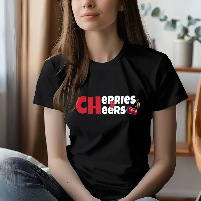 Camiseta Slogan da mãe da vibração de cereja branca e engra (Criador carregado)