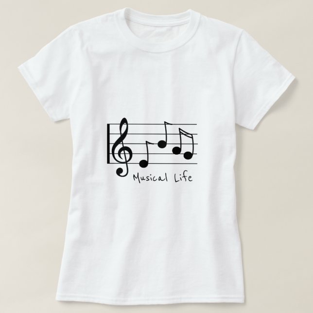 Camiseta Slogan da Vida Musical nota clave trivial (Frente do Design)