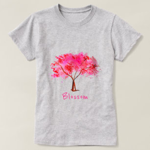 Camiseta Slogan de florescência com a árvore cor-de-rosa 