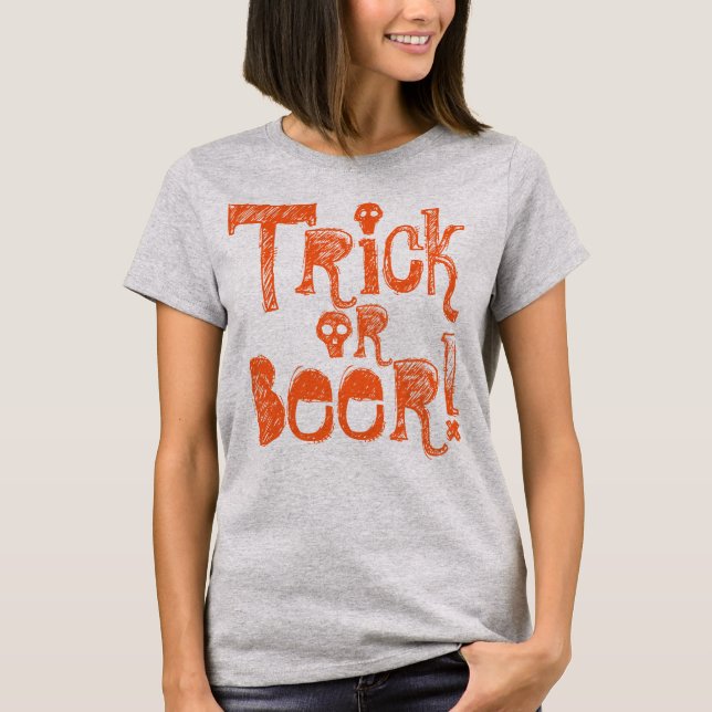 Camiseta Slogan de Halloween de Truque ou Beer Fun (Frente)